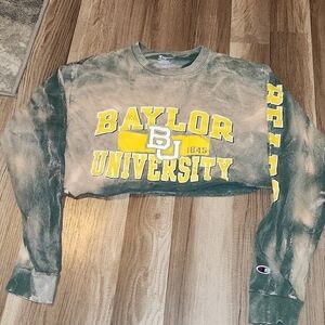BAYLOR Long-Sleeved Crop T-Shirt Size Medium Custom Dyed and Distressed …